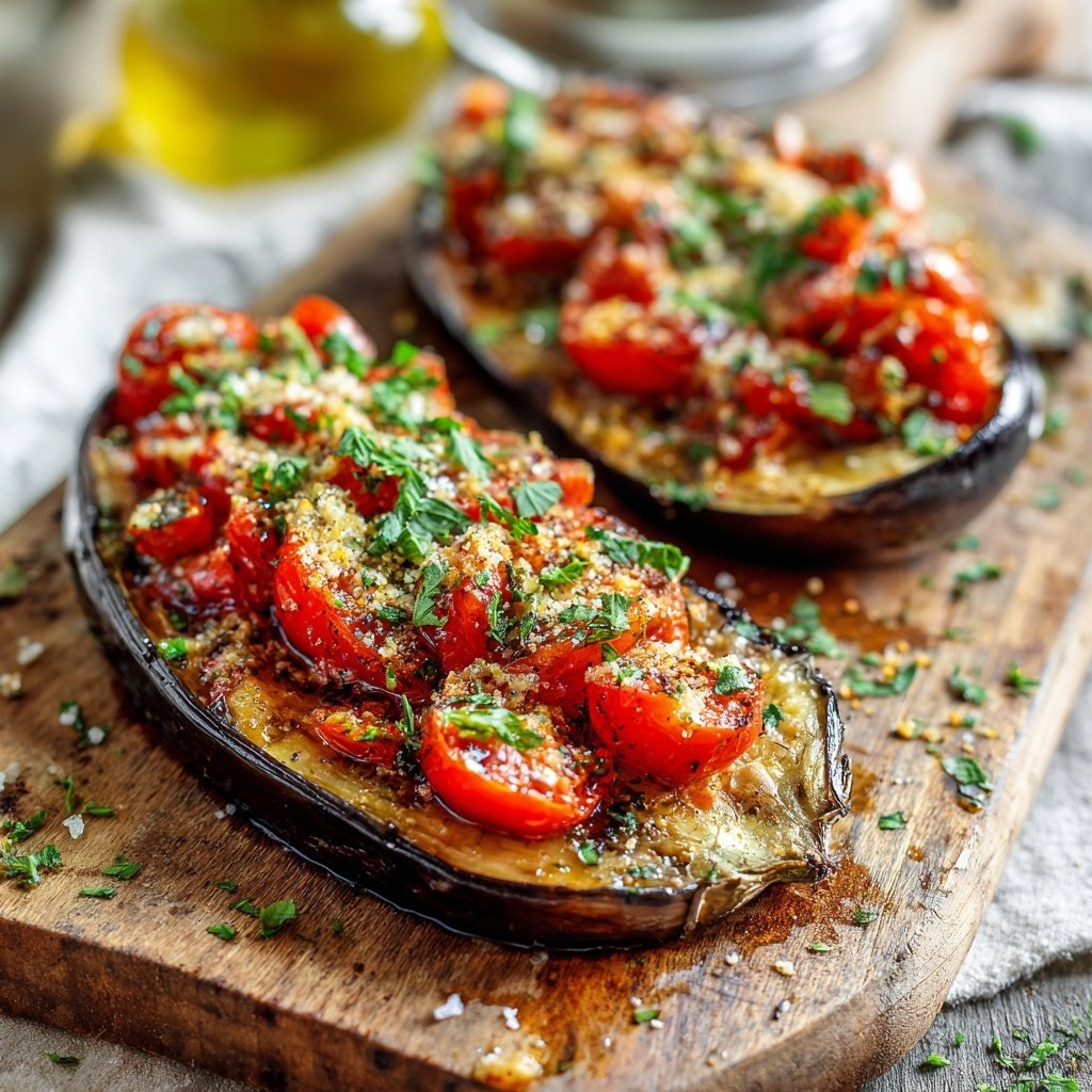 Kalorienarme Ofen Aubergine Mit Tomaten