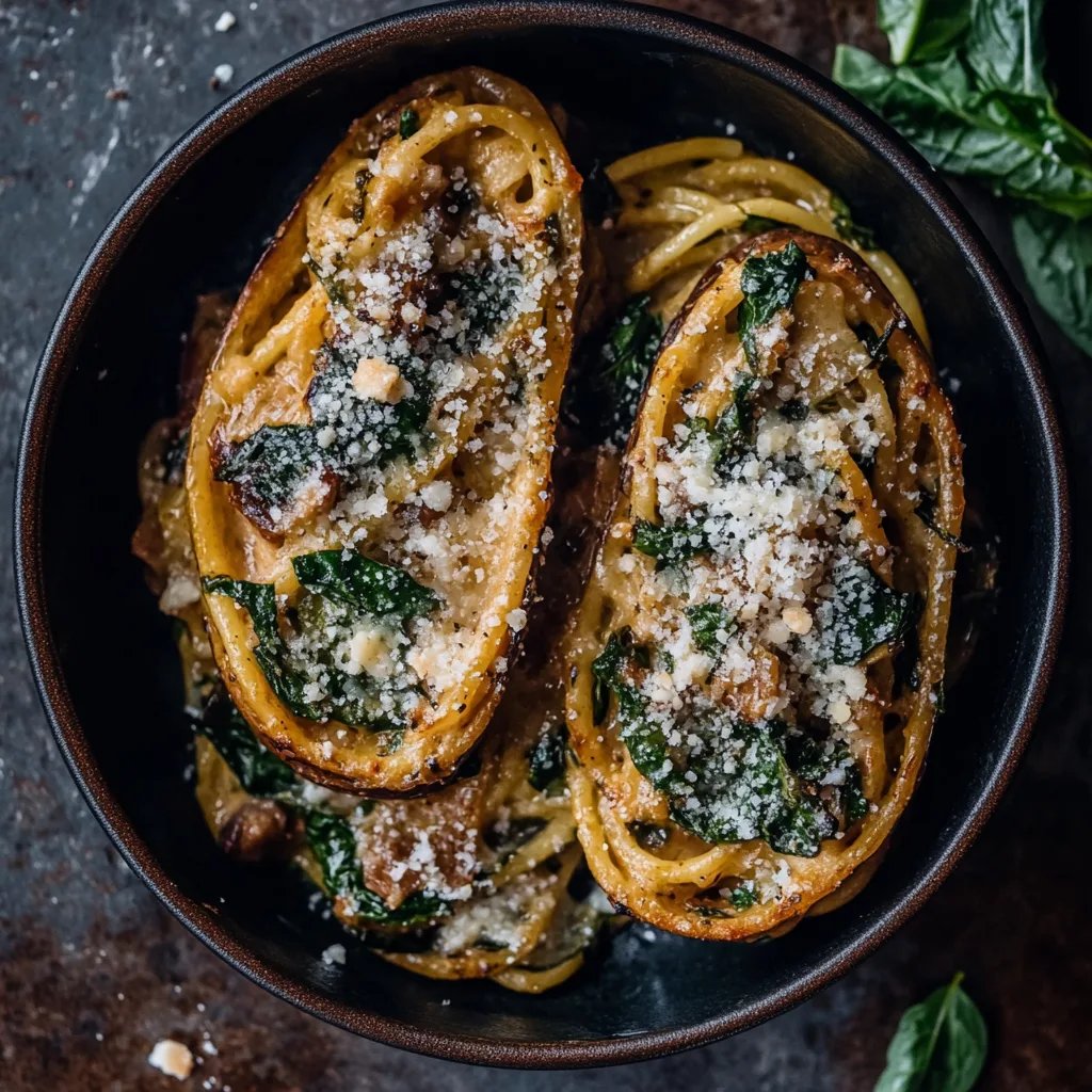 Spaghetti-Kürbis aus dem Ofen mit Spinat-Parmesan-Füllung